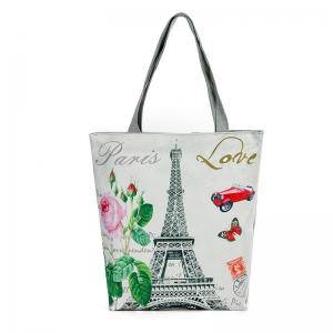 China Printed canvas shoulder bag lady female Tower in Paris printing landscape character canvas Handbags on sale 