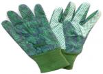 Gants verts fonctionnants de toile de coton de jardin de poignée de point de PVC de gants de mains de poignet vert de Knit