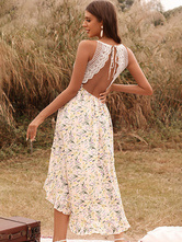Summer Wome Dress for Print Floral Dress Straps Neck Long Dress