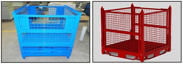 Three Steel Mesh Sided Trolley with Four Wheels for Transport