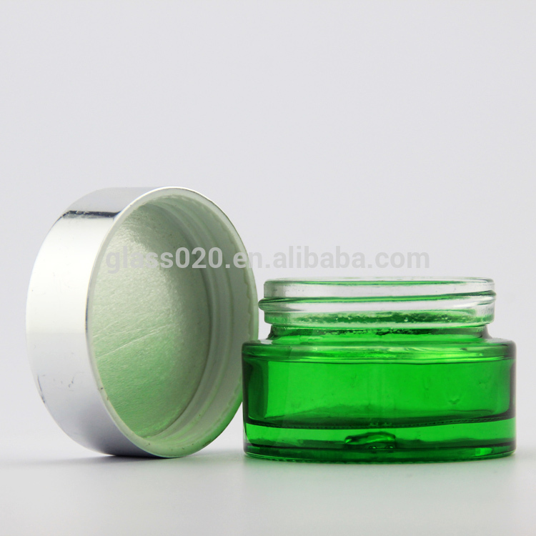 Wholesale 5 10 15 20 30 50 100g Empty Green Glass Cosmetic Cream Jar With Silver Lid