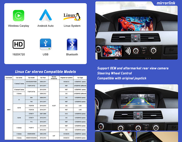 Linux Car radio For BMW E60 E90 support dual system and original joystick