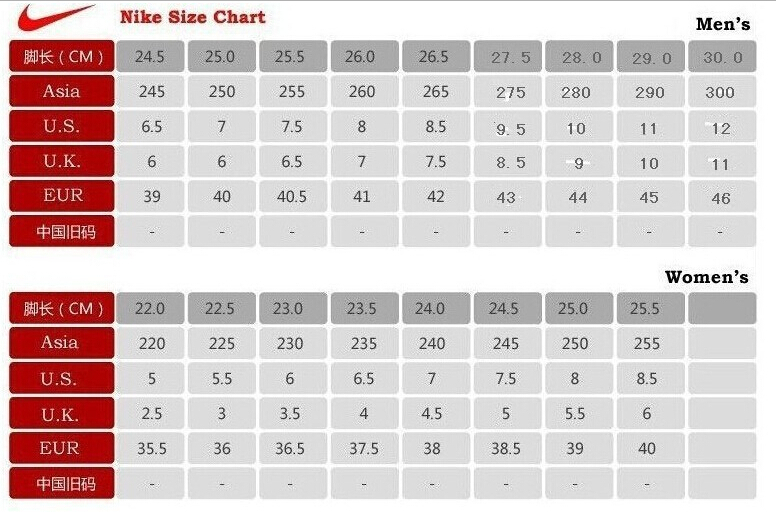 us womens to mens shoe size nike