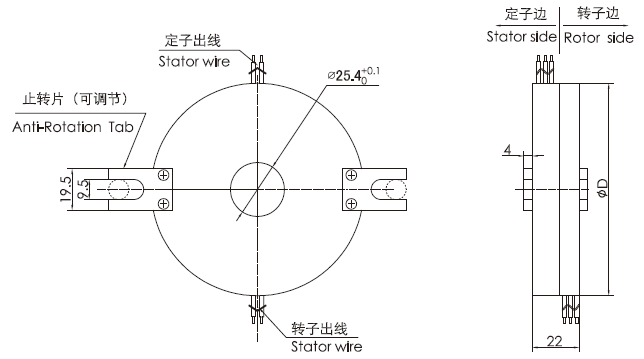 k225 series K225(SNK025)Integral Pancake Slip Ring slip ring Drawing 
