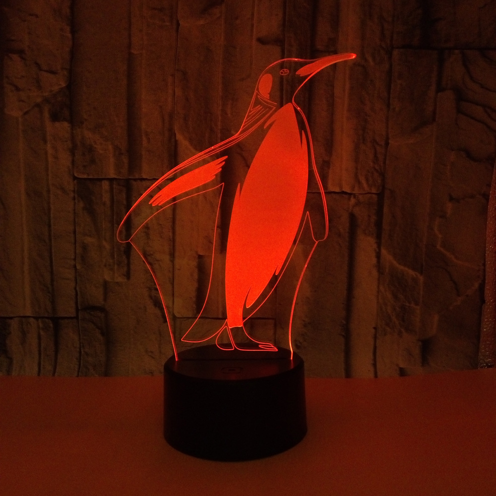 OEM animal picture logo Penguin 3D LED night light Colorful touch remote gift 3D small table lamp