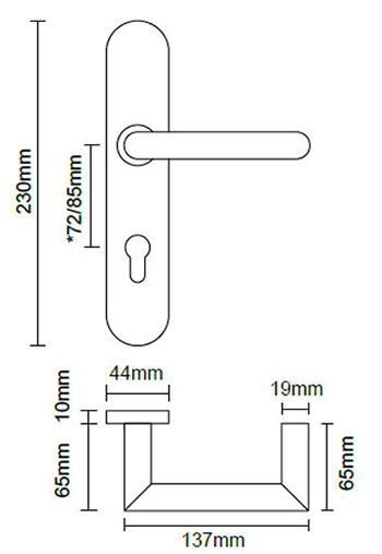 EN1634-1 fire rated ss commercial door handle-size