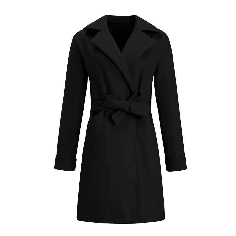 Fashion Wholesale Ladies Wool Plus Size Design Long Jackets Coats Casual Jacket Oversize Coats with Tie for Women Woolen Knitted