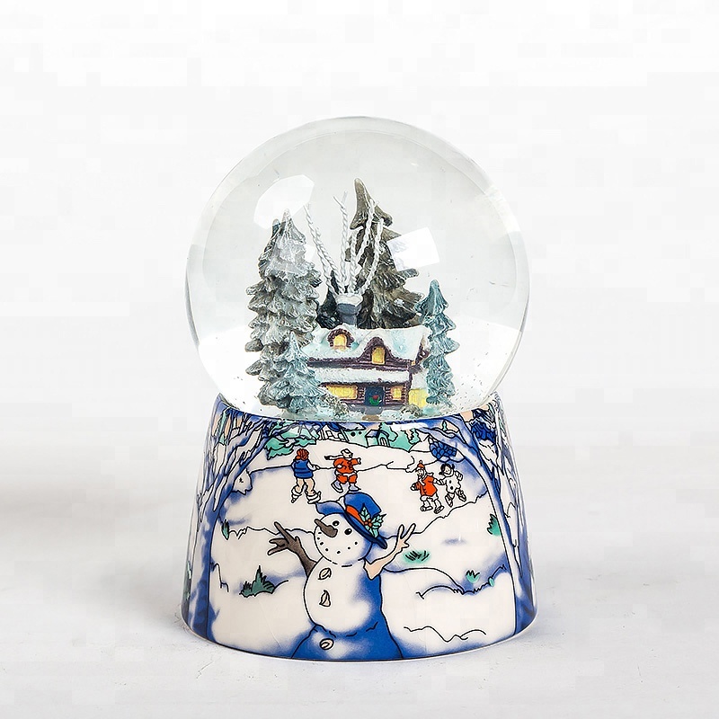 Ceramic Base Lighted Snow Globe, Music And Merry-Go-Round Crystal Snow Globe 100mm Wonderful Wedding Gifts for Guests