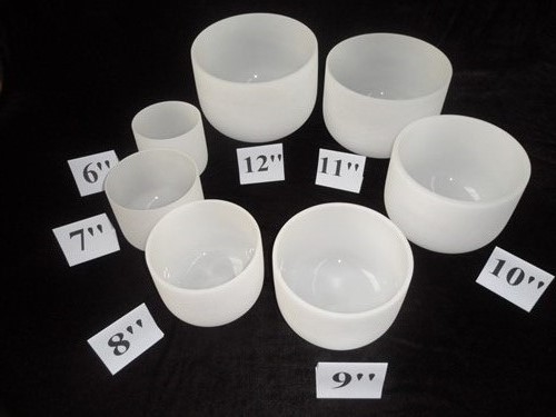Frosted Quartz Crystal Singing Bowls with seven chakra notes free accessories from 8-24inch 3