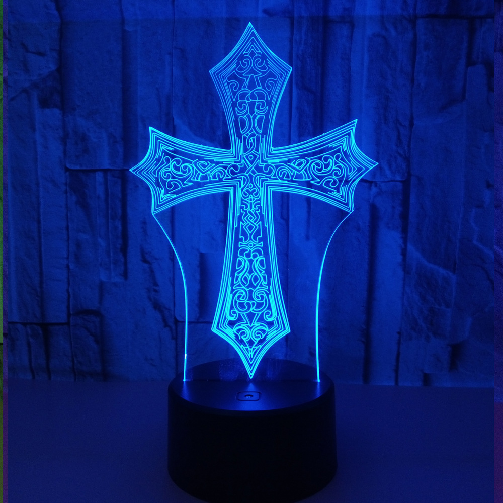 custom oem Islam Christian religion Cross 3D Night Light Touch Remote table lamp child gift