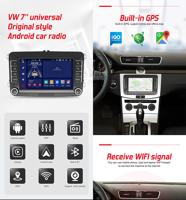 VW Universal Octa Core Android Car Stereo 7 Inch With Cooling Fan Physical Buttons