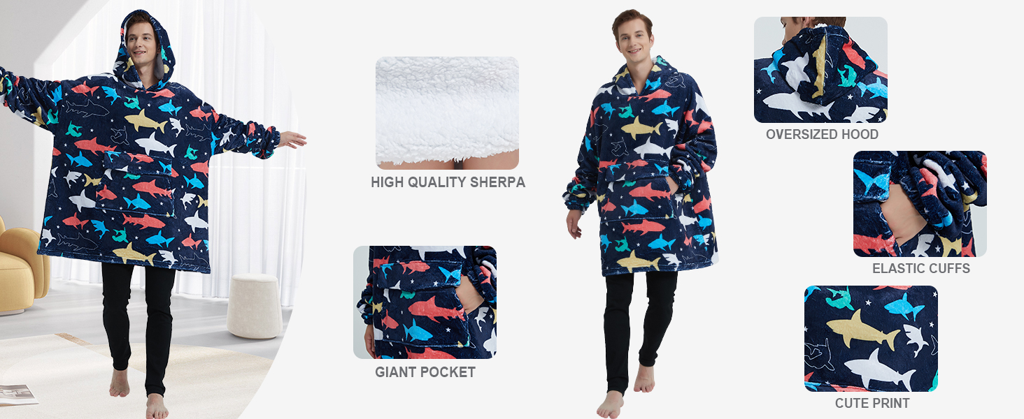 shark blanket hoodie adult men