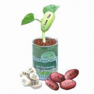 China Message Bean/Novelty Plant, Made of Tinplate, Growing Medium and Seeds, for Christmas Gifts on sale 
