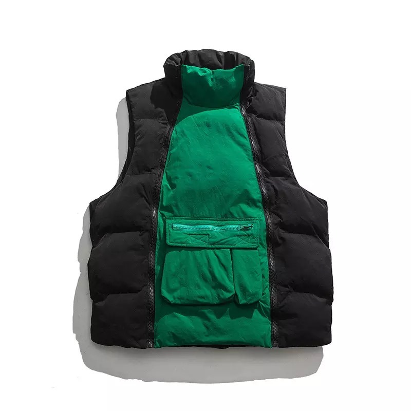 Retro Winter Contrast Color Sleeveless Stand Collar Thick Vest
