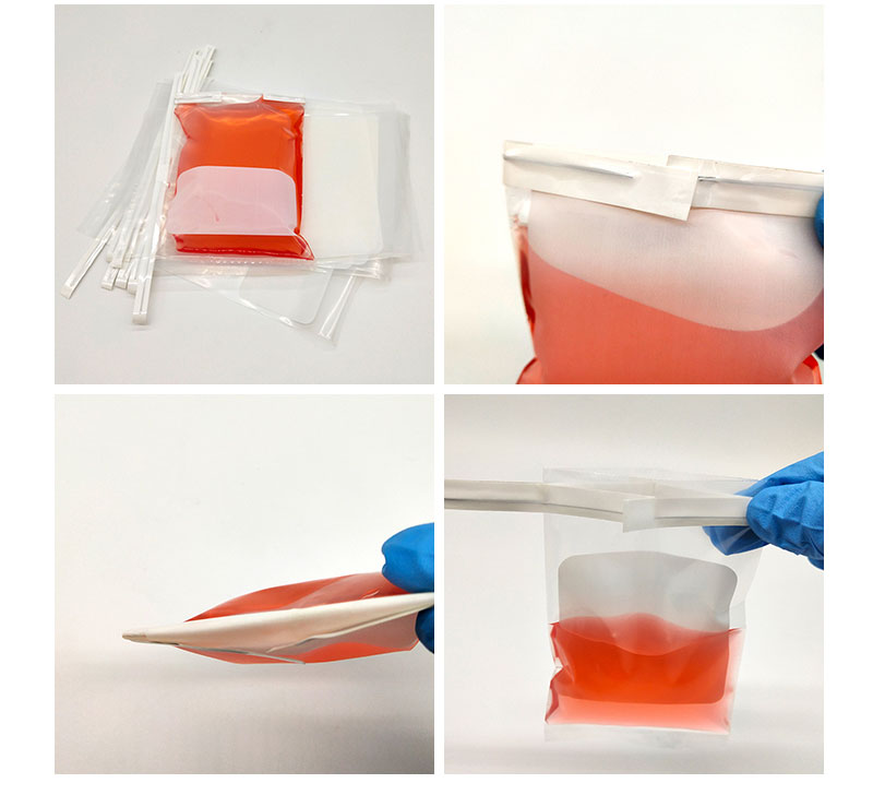 Sterile sampling bags with wire and white marking areas