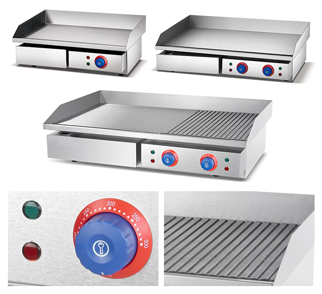 3Kw Stainless Steel Cooking Equipment Electric Griddle With 1/3 SS Grooved Grill