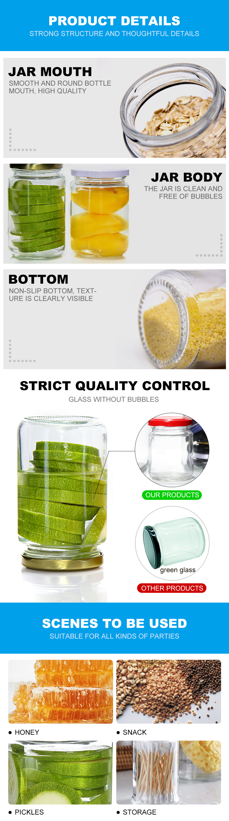 Food Grade 100ml 195ml 240ml 350ml 500ml Round Empty Glass Honey Jar with Metal Lid