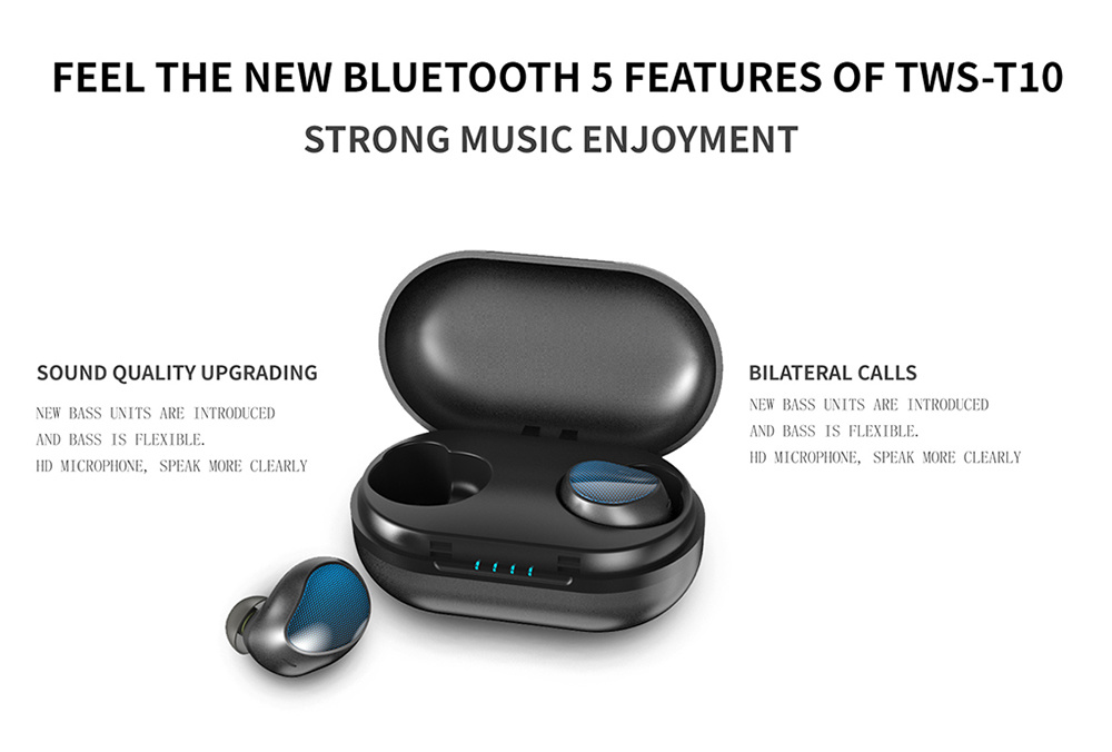 T10 Tws Waterproof Bluetooth Earphone Touch Control Wireless Stereo Earbuds (with 1200mAh Wireless Charging Bin)