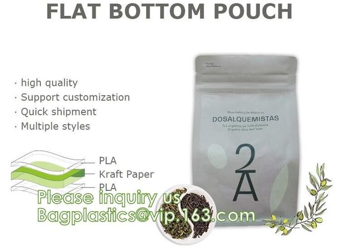 Bagease Custom Printed Biodegradable Compostable Pla Kraft Paper Flat Bottom Luxury Coffee Beans Pouch Packaging Bags