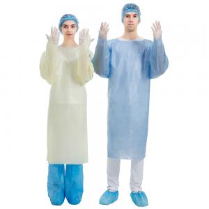 China PP Coated PE Disposable CPE Gown Dustproof Long Sleeve With Thumb Hole on sale 
