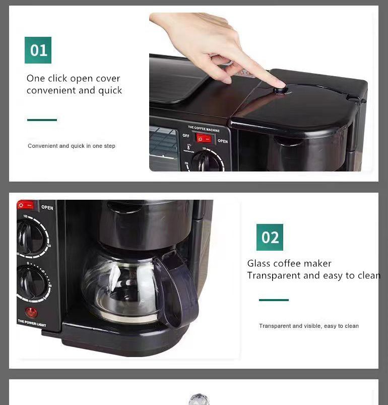 3-in-1 Electric Oven Coffee Machine Frying Pan - Multifunctional Breakfast Maker