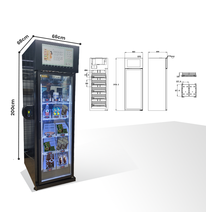 Smart Fridge Ice Cream Vending Machine -18℃ Freezer With Touch Screen Card Reader dimension