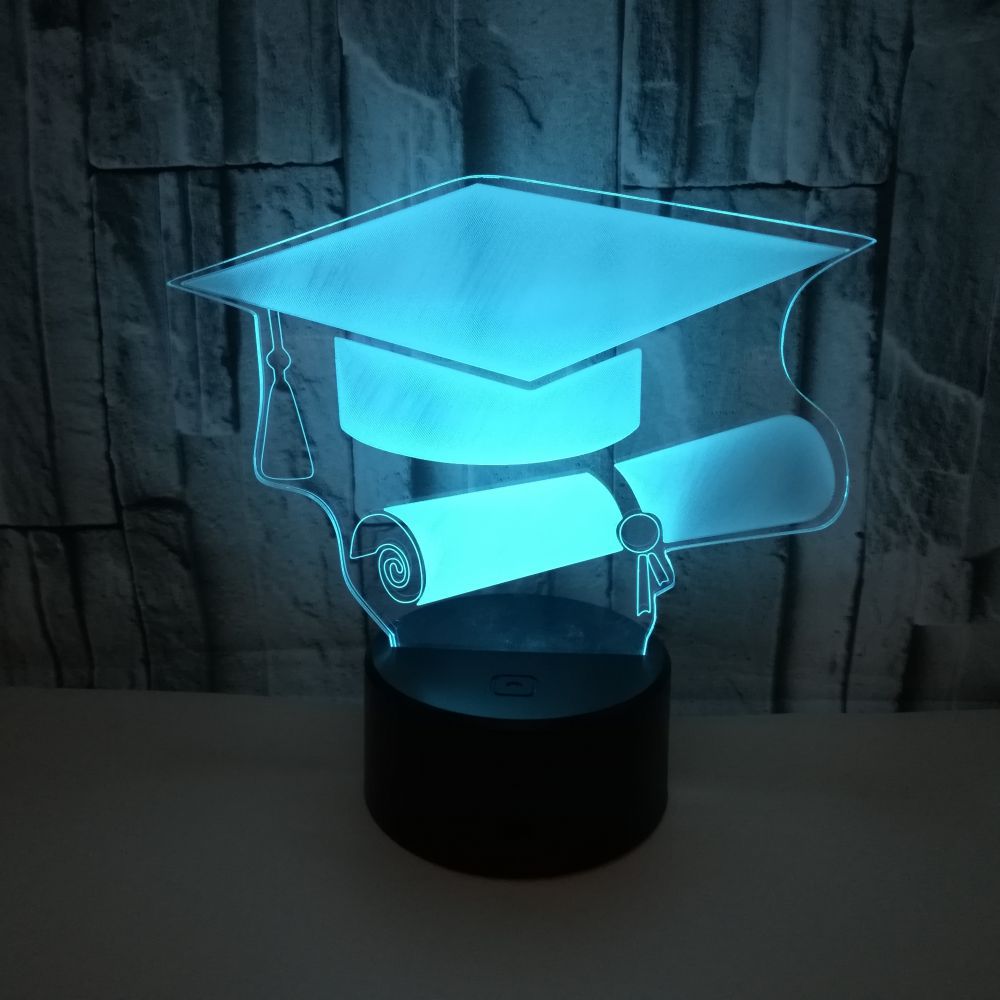 New bachelor hat 3D night lights custom OEM sign picture Graduate gift 3D small table lamp 