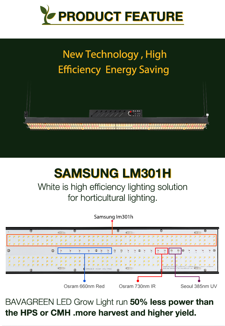 Full spectrum IP65 waterproof Samsung lm301h uv ir 2 strip bar 200w grow light bar 3