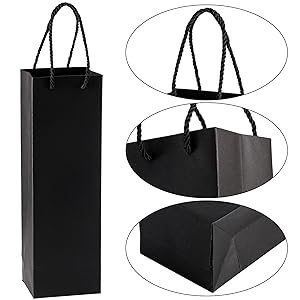 Black Wine Gift Bag, Wine Tote Bags Bulk Kraft Paper Bag with Handles