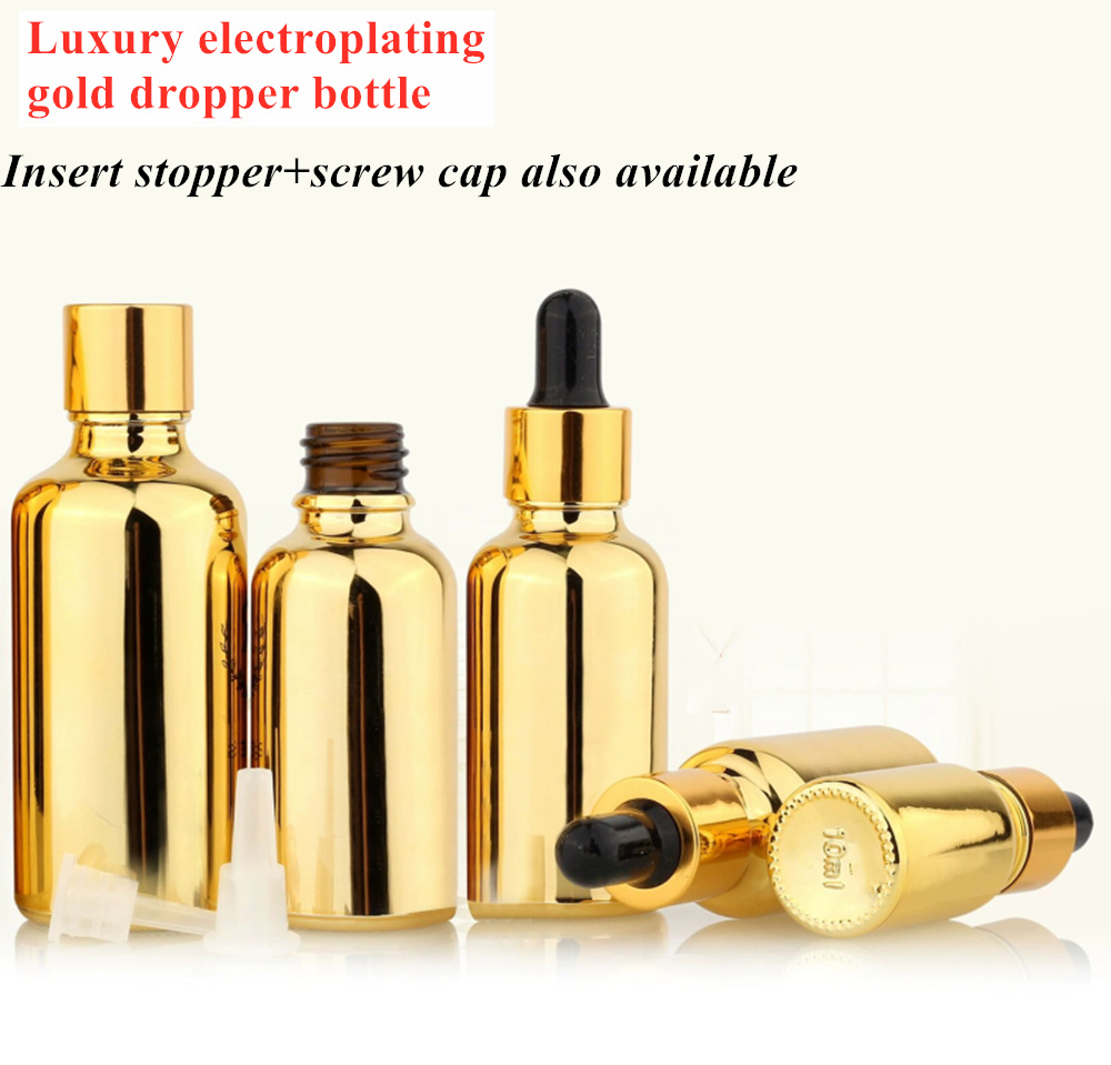 20ml 30ml 50ml Empty Reusable Electroplating Gold Cosmetic Package Skincare Use Glass Dropper Bottle