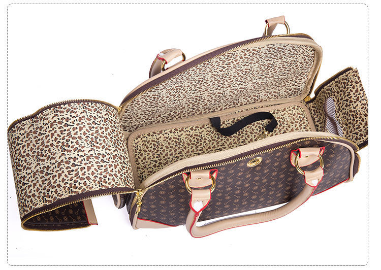 Design Classic Dog Handbag Grid PU Quality Leather Pet Carriers
