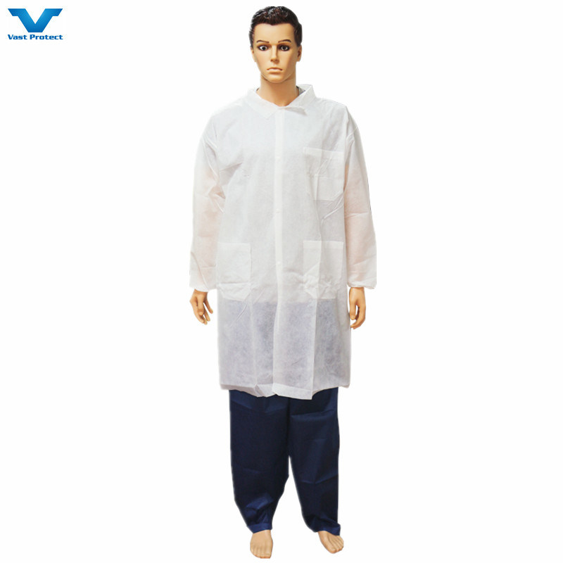 Protective Disposable Polypropylene SMS PP White Medical Nonwoven Lab Coat
