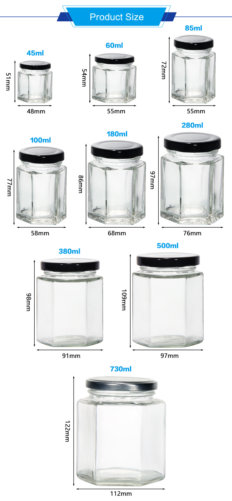 Custom Label 120 Ml 240 Ml 300 Ml Food Storage Sundry Food Jars Glass Jar with Lid
