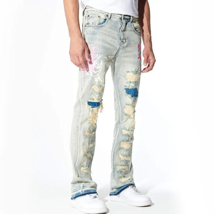 Custom Slim Fit Jeans Skinny Streetwear Straight-Leg Premium Stretchy Pants Denim Jeans for Men