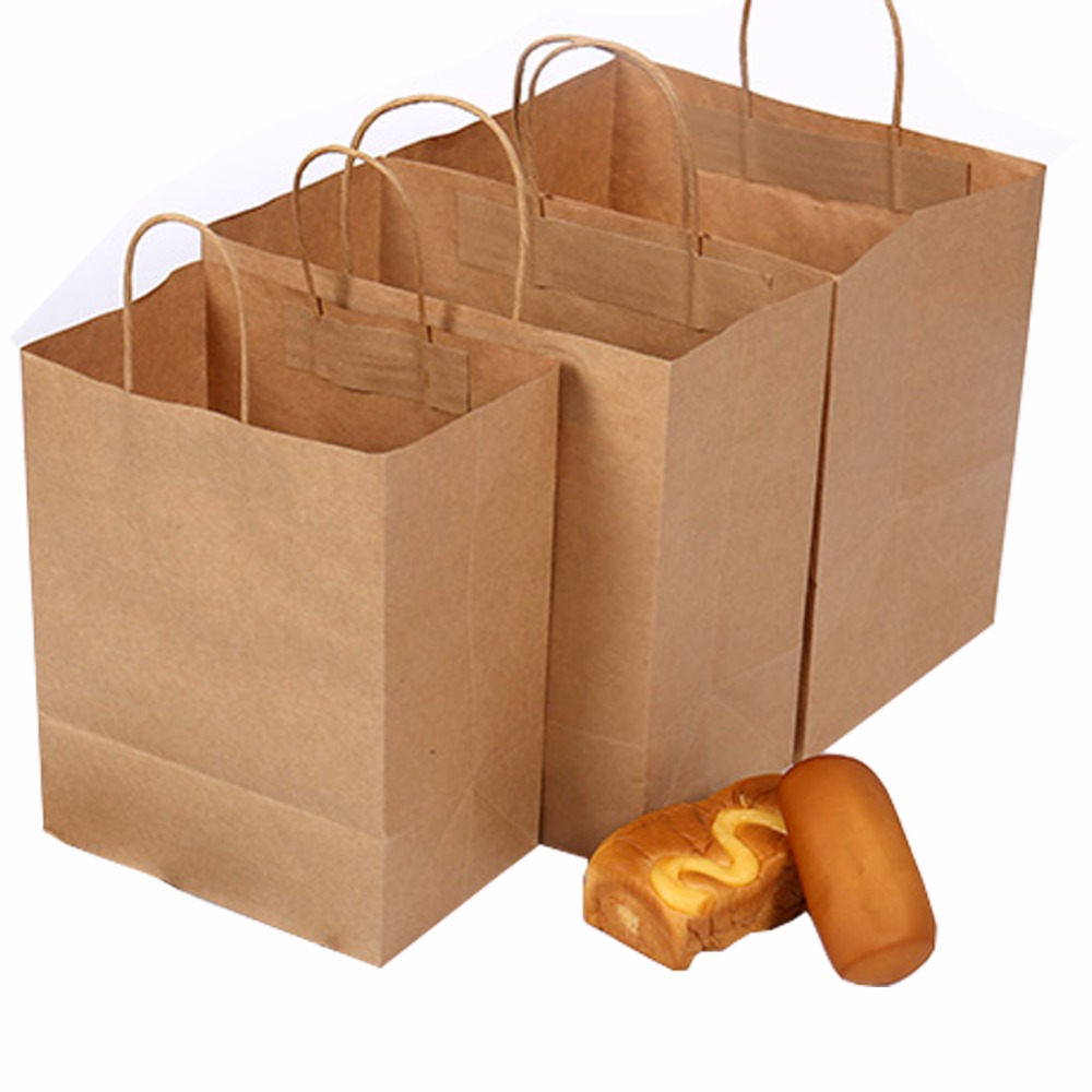 Plain brown kraft paper bag with Twistedstring handle 120gsm paper bag for food packaging