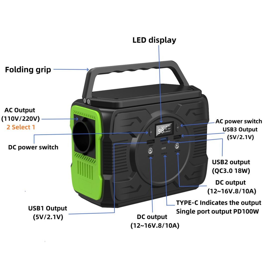 200W General AC Output Power Station New Energy Storage Outdoor Camping Portable Laptop Power Supply, with LED Display