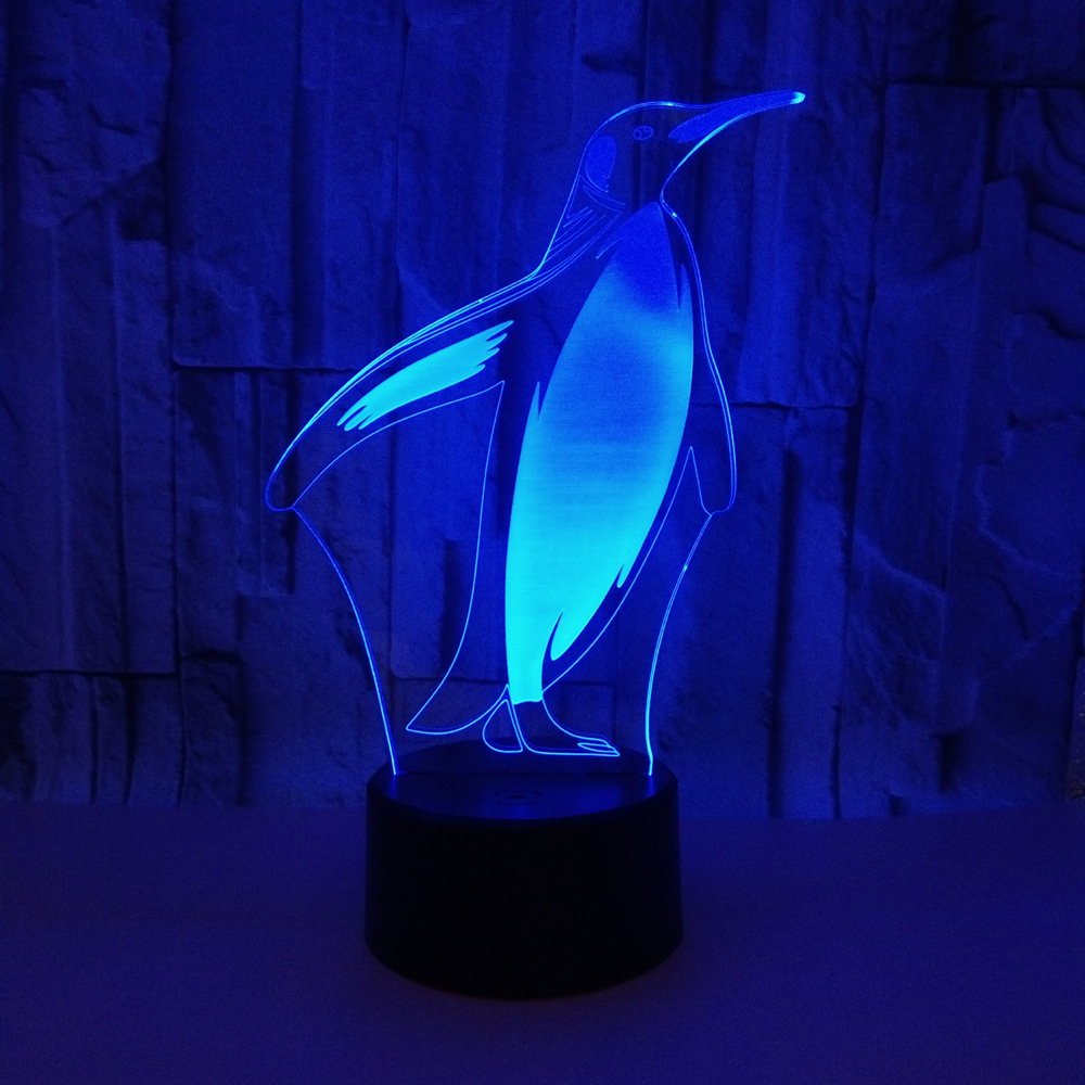 OEM animal picture logo Penguin 3D LED night light Colorful touch remote gift 3D small table lamp