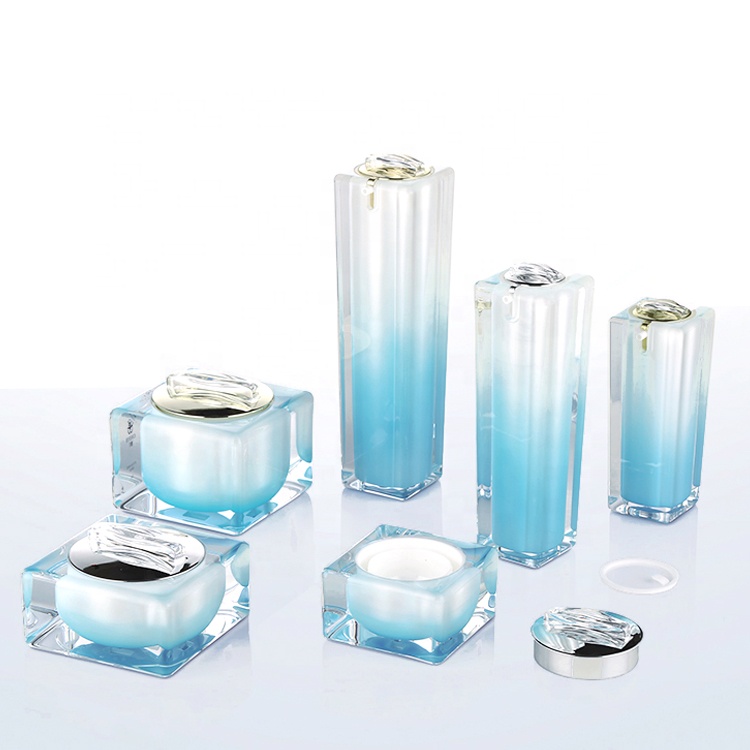 High End Cosmetic Acrylic Jar And Bottle Set Luxury Gradient Skin Care Packaging 15g 30g 50g 30ml 50ml 80ml 100ml