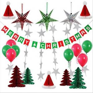 China Paper Honeycomb Party Decorations Merry Christmas tree hat star balloon Bunting Banner Flag on sale 