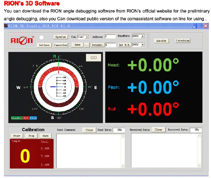 DCM301B High Precision Digital Compass Module With Heading 360deg Output RS232/RS485/TTL Optional