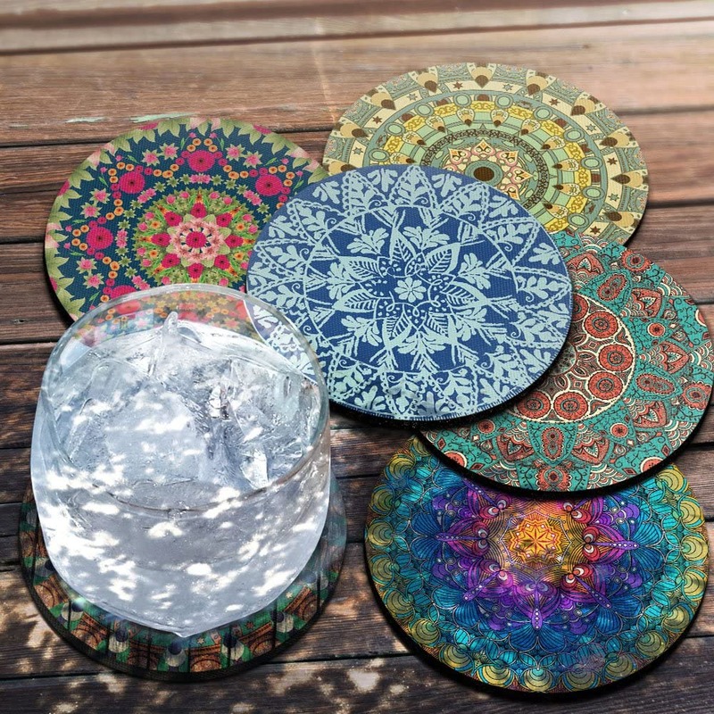 Minglu CM-008 Natural Rubber Round Coasters Fabric Carpet Drink Mats Coasterrug suitable for office, restaurant, home, or bars
