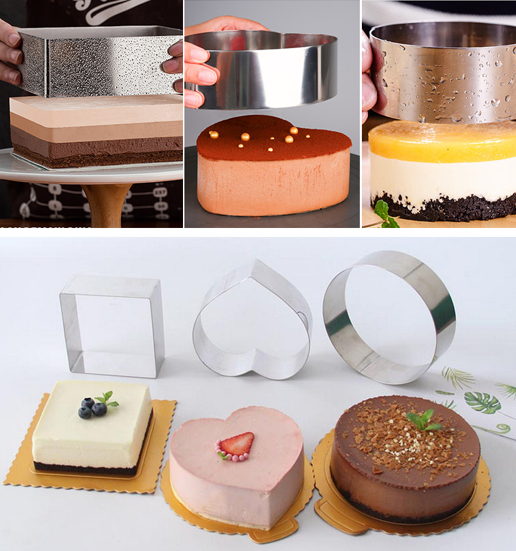 High quality Stainless Steel Round Cheese Mousse Mold Mousse Ring Baking square round heart shaped