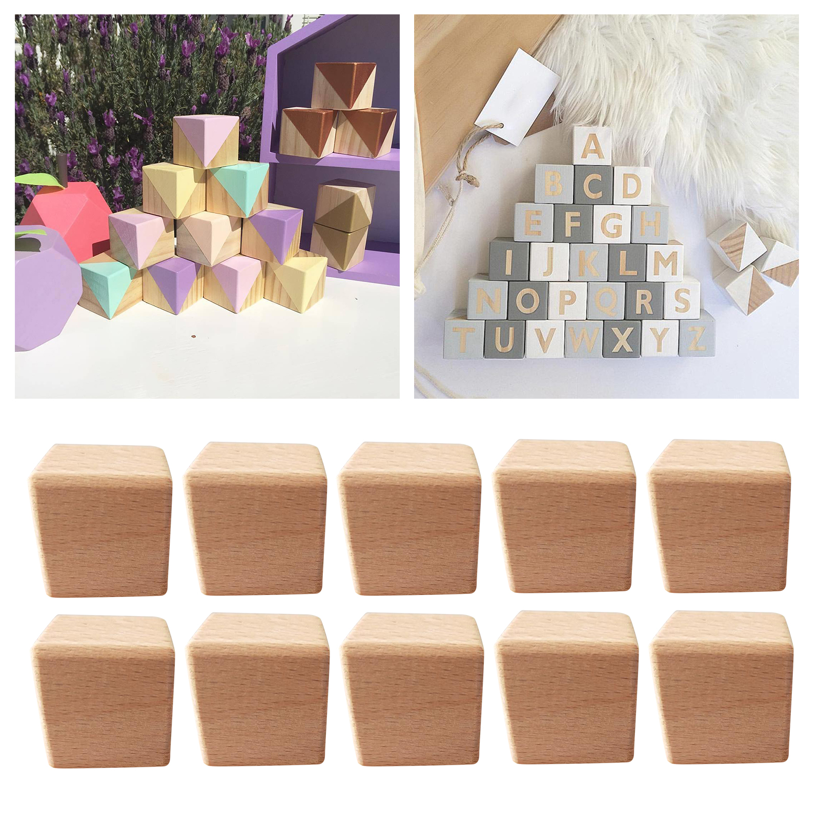10pcs Mini Wooden Cubes Square Blocks Baby Puzzle Making Wooden Craving Painting for Crafts DIY Projects Kids Hobbies Toys