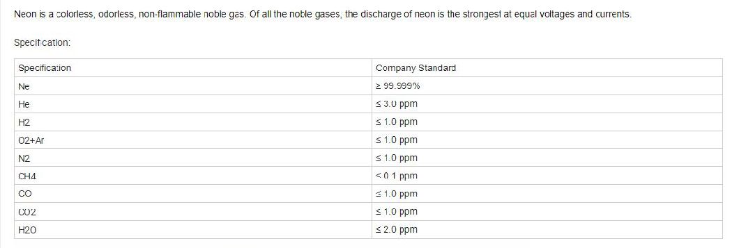 99.999% Electron Grade Rare Gas High Quality Ne