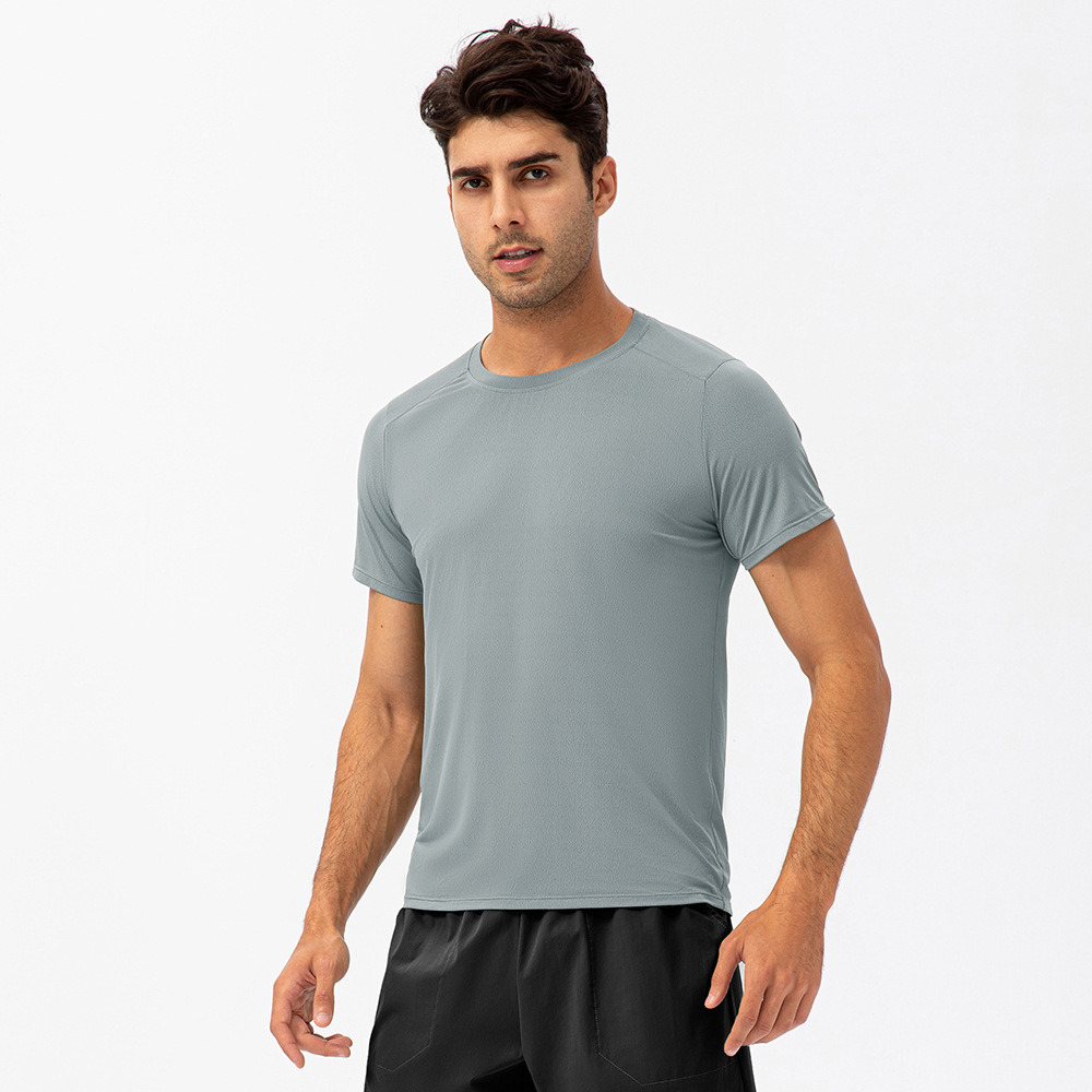 Spring and Summer Men Loose Running Quick Dry Clothes Round Neck T-Shirt Absorbent Breathable Fitness Sports Casual Short-Sleeved Clothes
