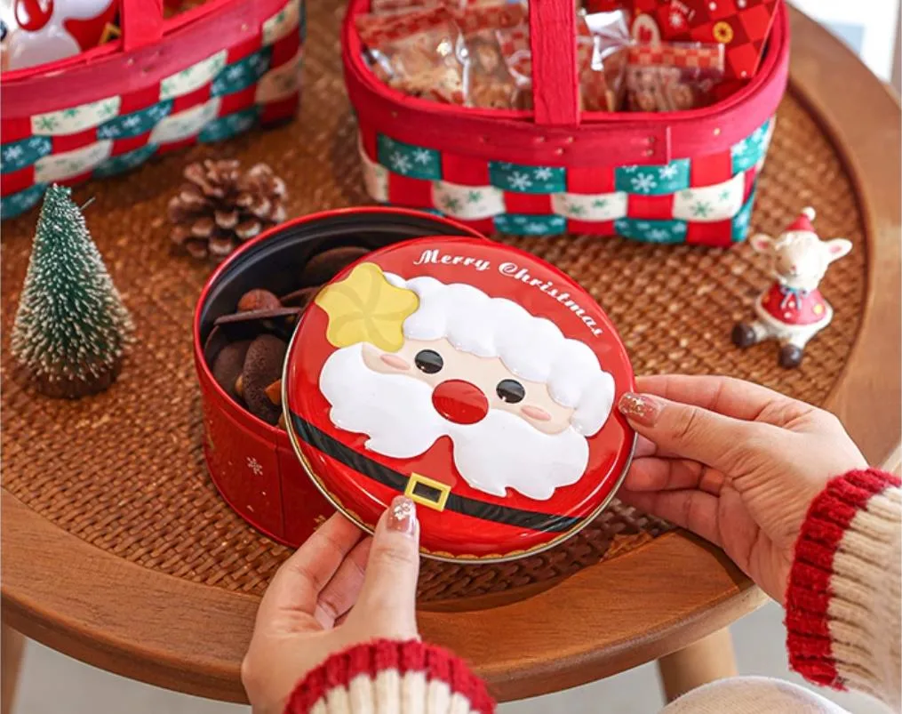 Customized Hot Sale Christmas Cookie/Candy/Chocolate Round Iron Can Box Gift Packaging Box Packing Box