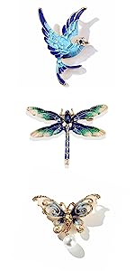 Elegant Enamel Women Brooch Pins Set with Dragonfly Butterfly Dove