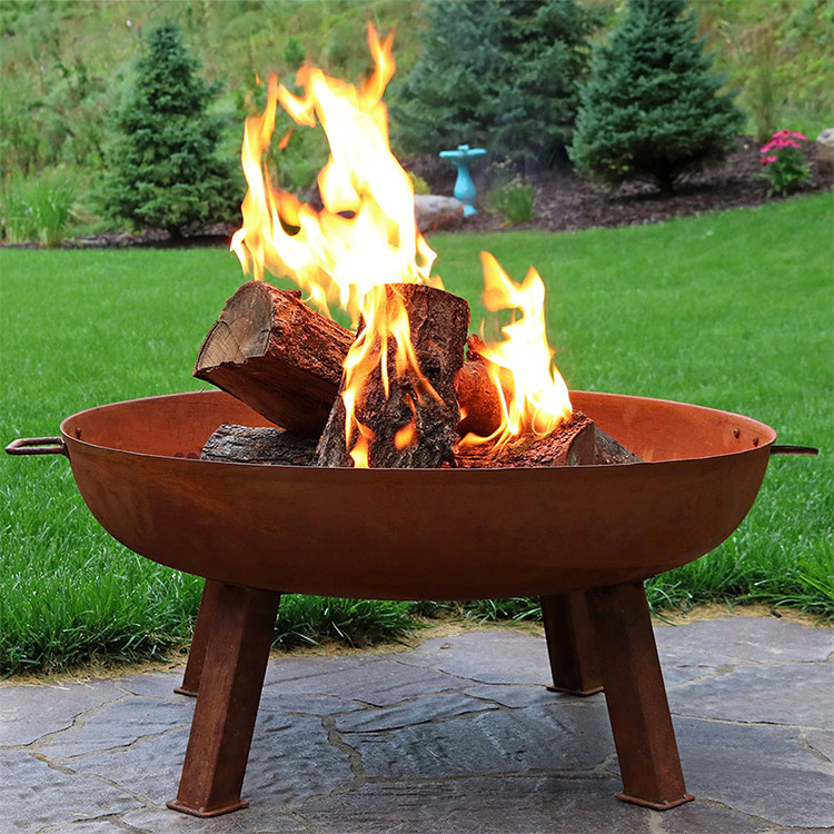 Outdoor Steel Fire Pit Wood Burning Garden Decorative Corten Steel Fire Pits Bowl