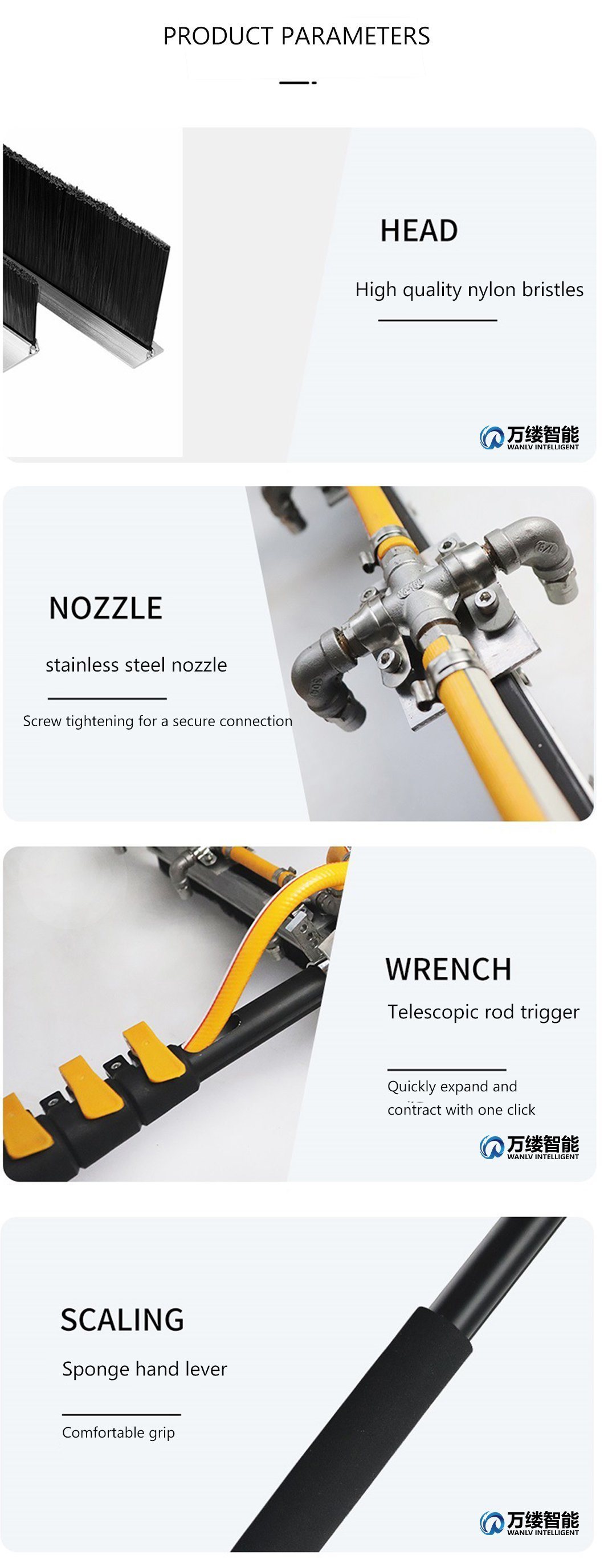 Affordable High-Pressure Spray Brush for Solar Panel Cleaning with 5.5 Meters Telescopic Pole