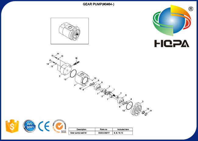 XKAG-00017 XKAG00017 Hydraulic Gear Pump Seal Kit for Hyundai R450-7 R520LC-9S